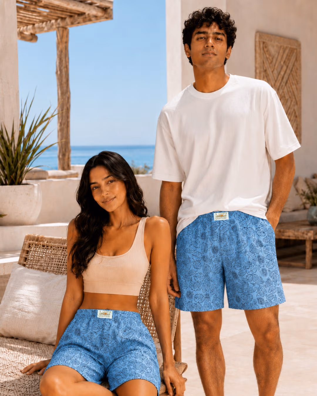 LAZY SLOTH Unisex Printed Cotton Boxer Shorts — Coco Blue thumbnail 4