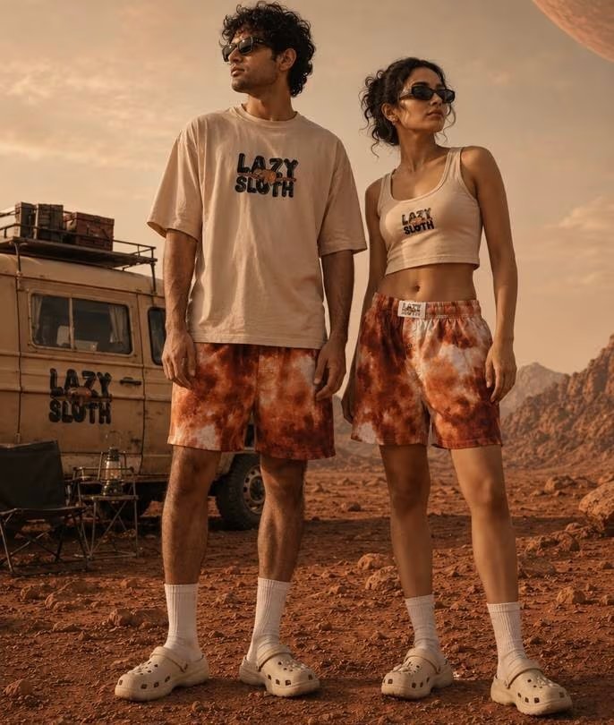 LAZY SLOTH Unisex Printed Cotton Boxer Shorts — Martian Dust thumbnail 4